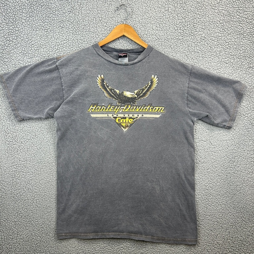 Vtg Harley-Davidson T-Shirt Men's Gray Large‎ Las Vegas Cafe Eagle Graphic USA